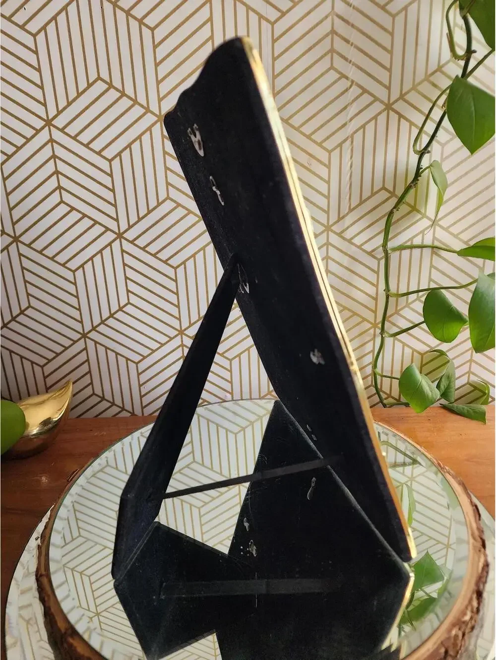 Vintage Matte Gold Brass 1980s Freestanding Photo Frame 8x10